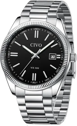 Mens Watches Silver: Wrist Watches with Date Easy to Read - Dress Stainless Steel believable unquestionably breeze Watch for Men Gifts for Husband Father at Birthday Anniversary CIVO Analog 