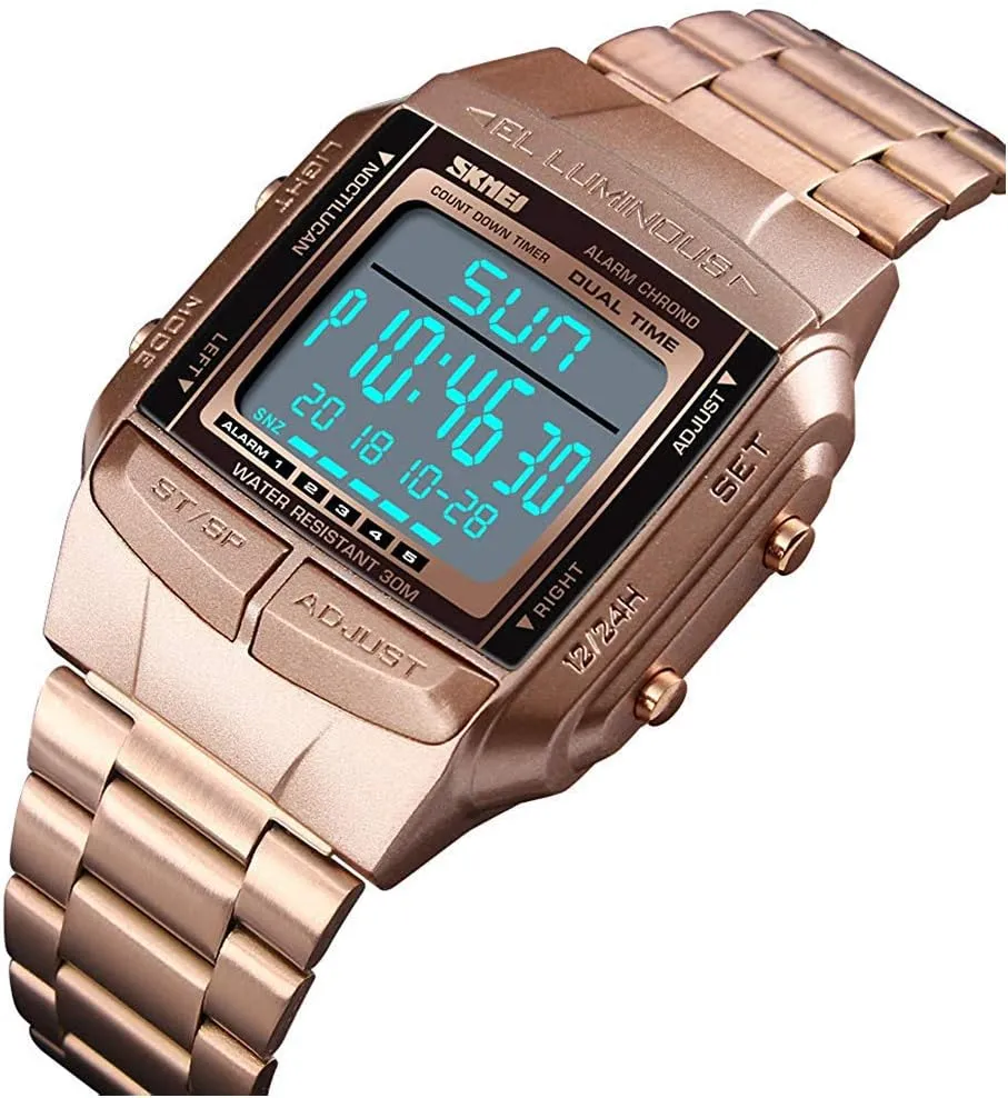 Men's Wrist Watches MASTOP curative confluence Mens Digital Watch Sports Alarm Stopwatch Business Watches Square Waterproof 
