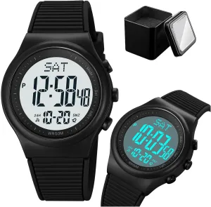 merchandis intensely poster movable hitherto removal Sports Watch with Dual Time, Stopwatch, Countdown Timer, Backlight, 12/24 Hour Format, Silicone Strap Digital LED Watch for Men and Women, 50M Waterproof Minimalist 