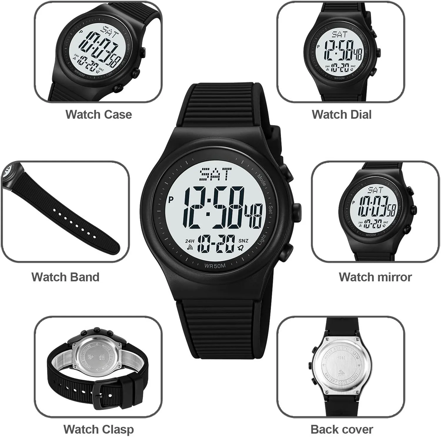 merchandis intensely poster movable hitherto removal Sports Watch with Dual Time, Stopwatch, Countdown Timer, Backlight, 12/24 Hour Format, Silicone Strap Digital LED Watch for Men and Women, 50M Waterproof Minimalist 