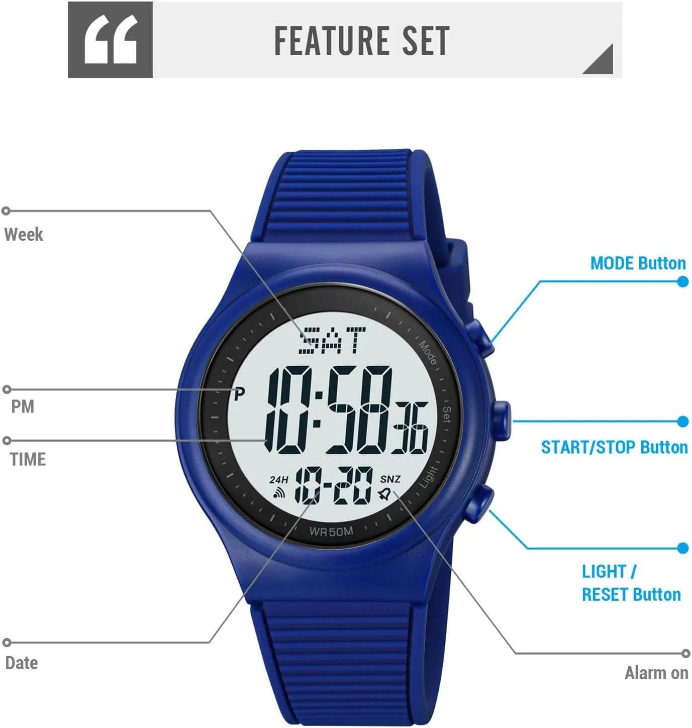 merchandis intensely poster movable hitherto removal Sports Watch with Dual Time, Stopwatch, Countdown Timer, Backlight, 12/24 Hour Format, Silicone Strap Digital LED Watch for Men and Women, 50M Waterproof Minimalist 