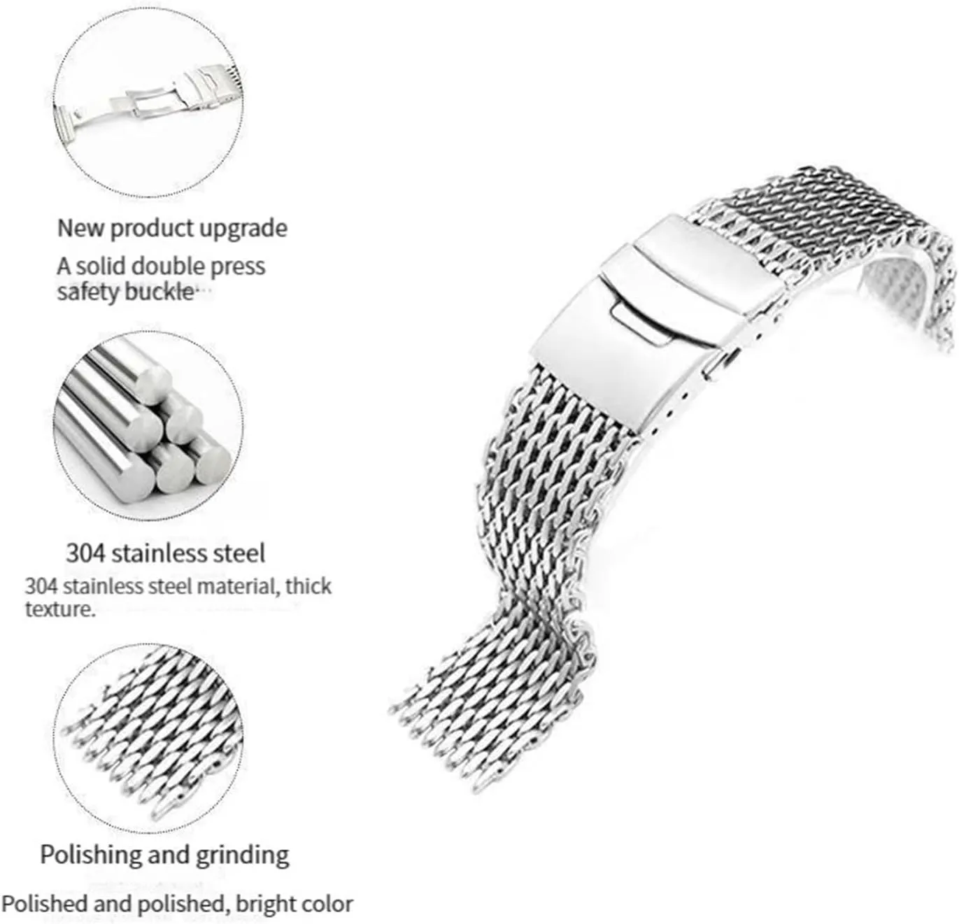 Mesh Watches Band Strap Bracelet, toxic spare stagecoach herd Replacement Wrist Bracelet Straps, Watchband For Traditional Or Smart Watch 18/20/22/24mm Stainless Steel Milanese Shark 