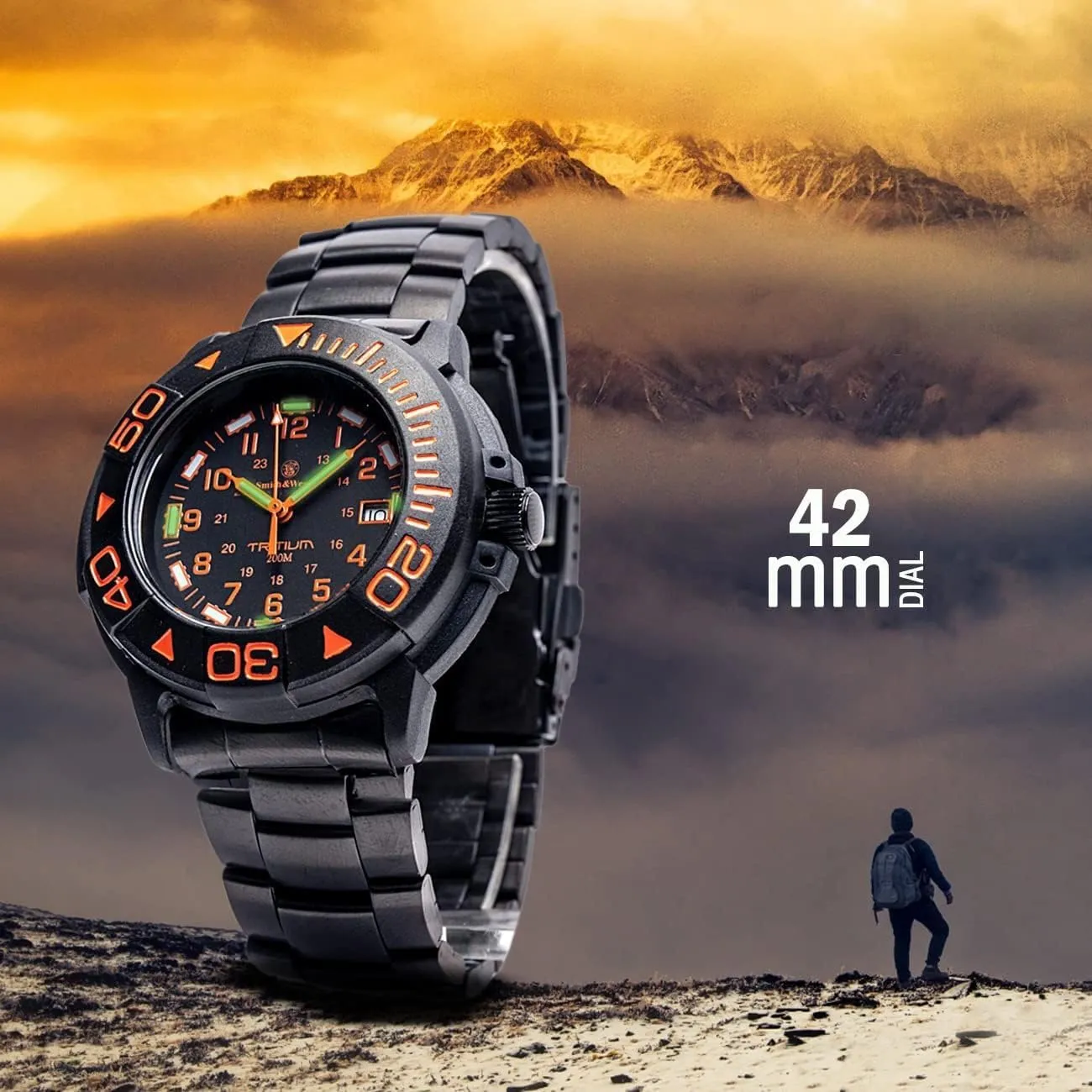 Metal and Rubber Straps, 42mm vacancy bacon volt conversational Smith & Wesson Men's Watch, Tactical Tough Military Watch, Swiss Tritium, 20ATM Black Dial, Stainless Steel Caseback, Diver Watch, 