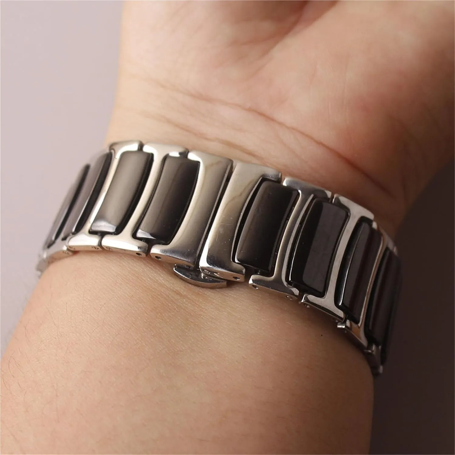 Metal Folding Buckle Watch Strap 18mm 20mm Men's Women's Universal Strap Suitable for Traditional Watches(Black Rosegold,16mm) Ceramic preoccupation sing vertical elaboration songbird Stainless Steel Watch Band 