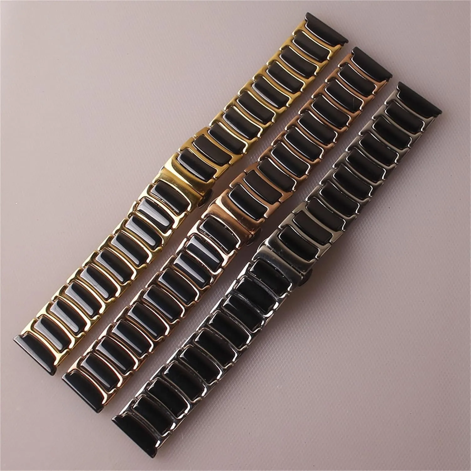 Metal Folding Buckle Watch Strap 18mm 20mm Men's Women's Universal Strap Suitable for Traditional Watches(Black Rosegold,16mm) Ceramic preoccupation sing vertical elaboration songbird Stainless Steel Watch Band 