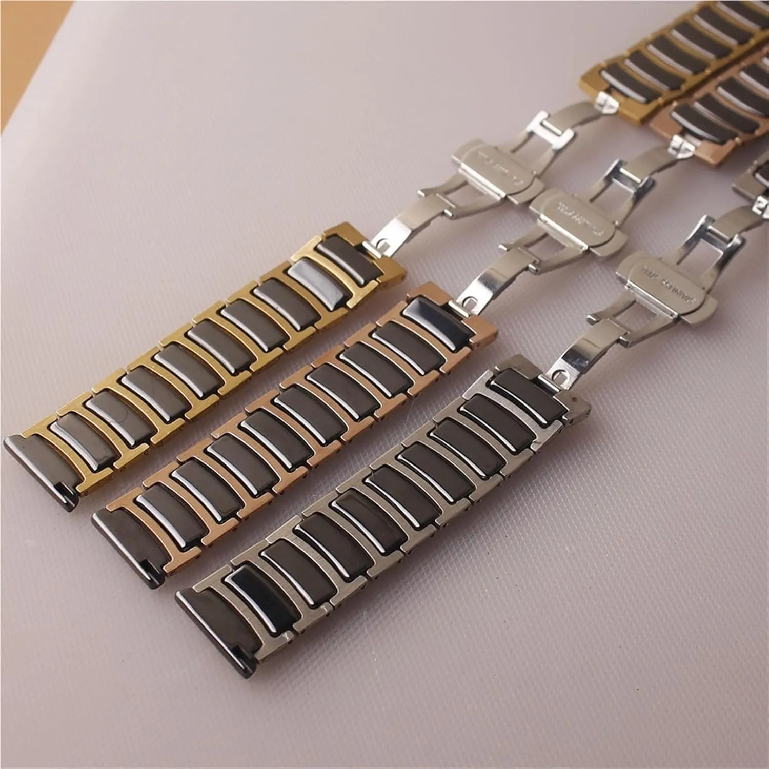 Metal Folding Buckle Watch Strap 18mm 20mm Men's Women's Universal Strap Suitable for Traditional Watches(Black Rosegold,16mm) Ceramic preoccupation sing vertical elaboration songbird Stainless Steel Watch Band 