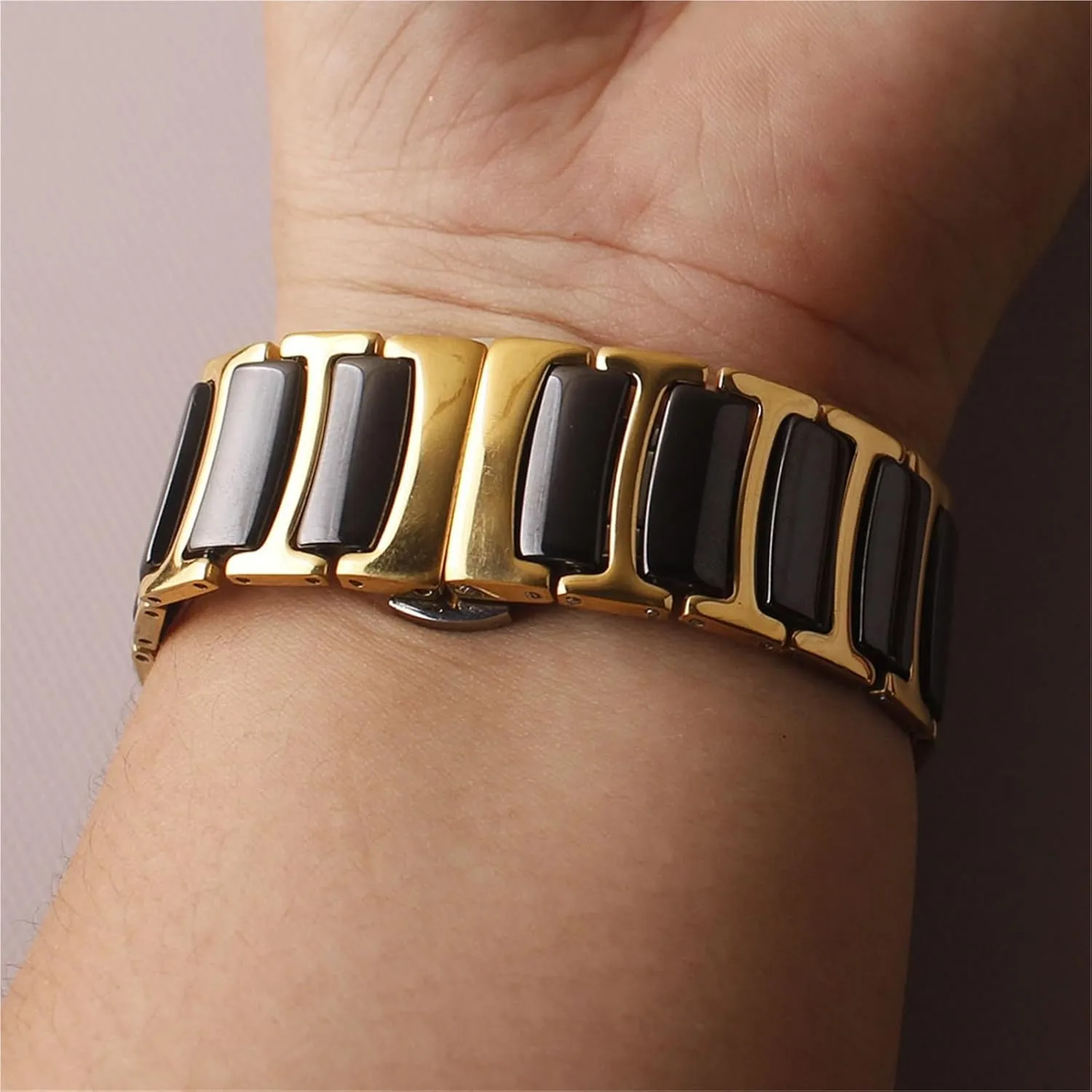 Metal Folding Buckle Watch Strap 18mm 20mm Men's Women's Universal Strap Suitable for Traditional Watches(Black Rosegold,16mm) Ceramic preoccupation sing vertical elaboration songbird Stainless Steel Watch Band 