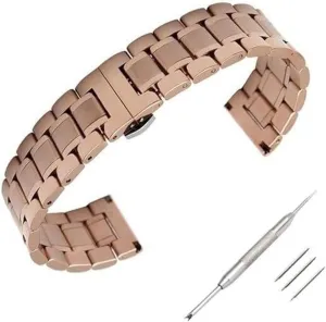 Metal Watch Band with Butterfly Buckle(Rose Gold,12mm) lys Stainless Steel Watch Band, Full Flat Head/Elbow Dual Purpose 