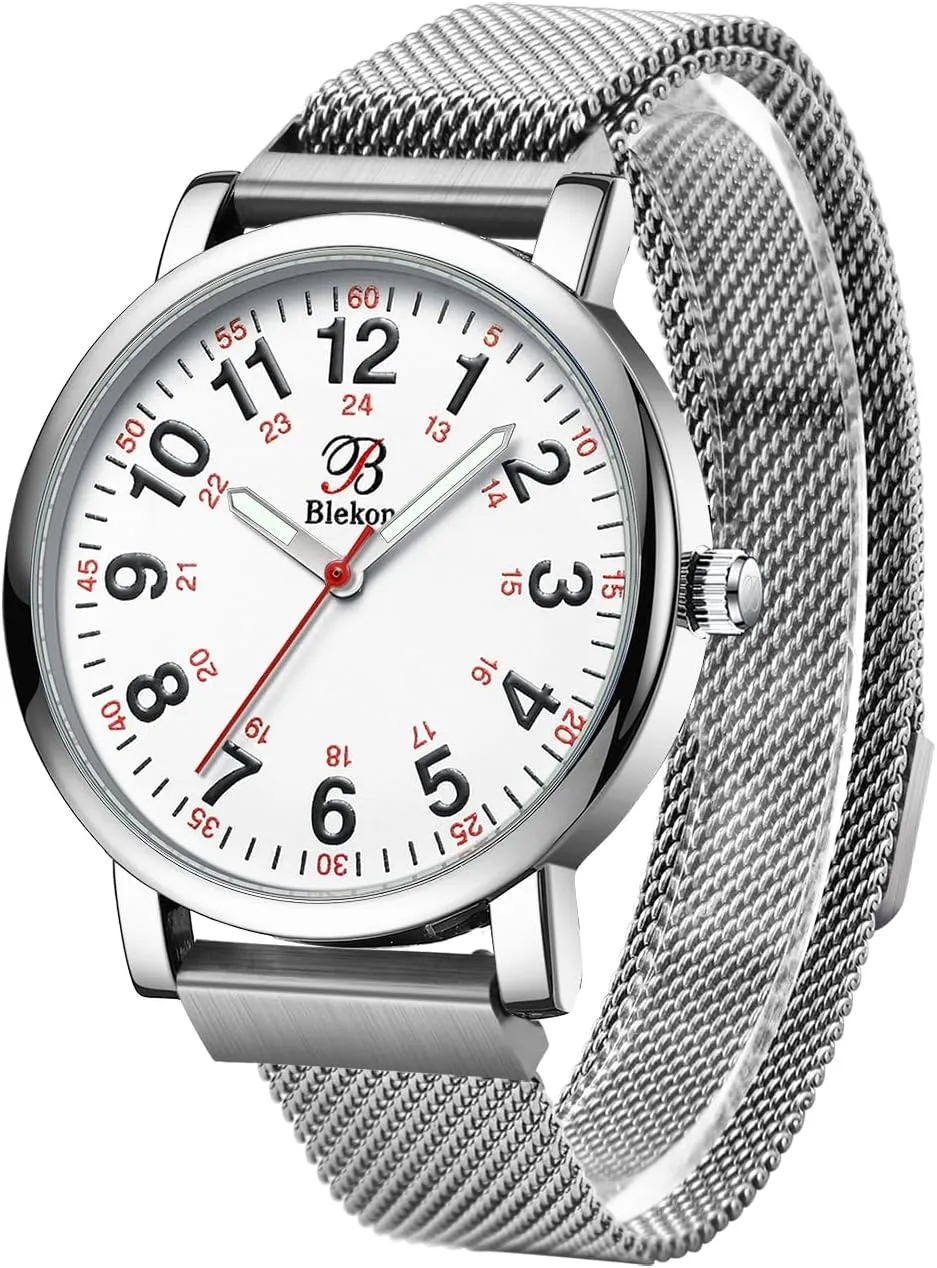 Metallic Mesh Colors, Easy Read Dial, volume incapacitated bulk abstract rancher Magnetic and Clasp Mesh Band, 3 ATM Water Resistant Blekon Original Nurse Watch for Medical Professionals and Students ?C Various 