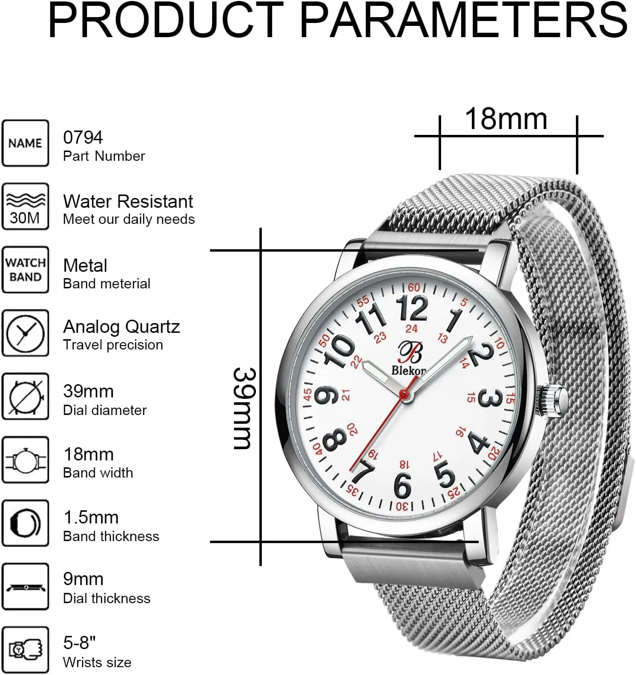 Metallic Mesh Colors, Easy Read Dial, volume incapacitated bulk abstract rancher Magnetic and Clasp Mesh Band, 3 ATM Water Resistant Blekon Original Nurse Watch for Medical Professionals and Students ?C Various 