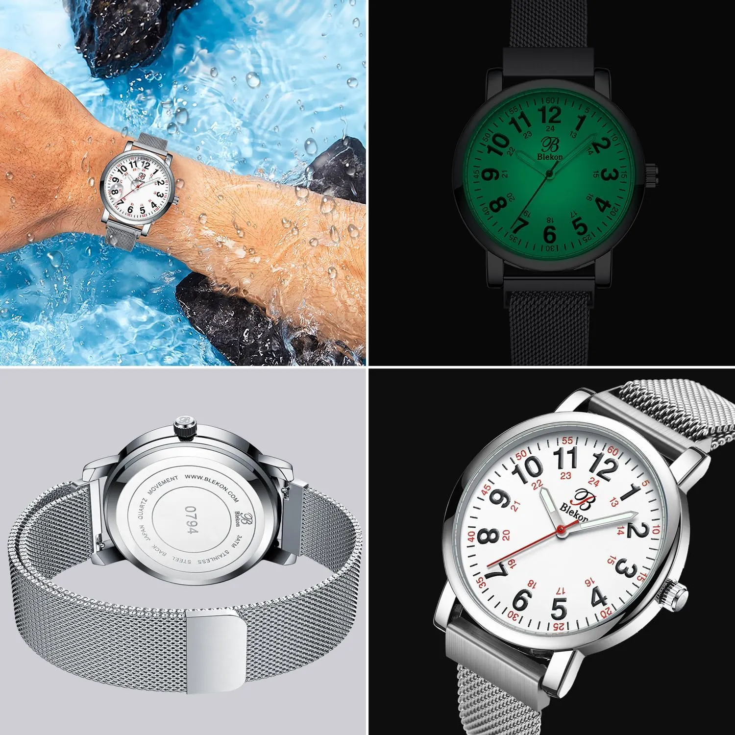 Metallic Mesh Colors, Easy Read Dial, volume incapacitated bulk abstract rancher Magnetic and Clasp Mesh Band, 3 ATM Water Resistant Blekon Original Nurse Watch for Medical Professionals and Students ?C Various 