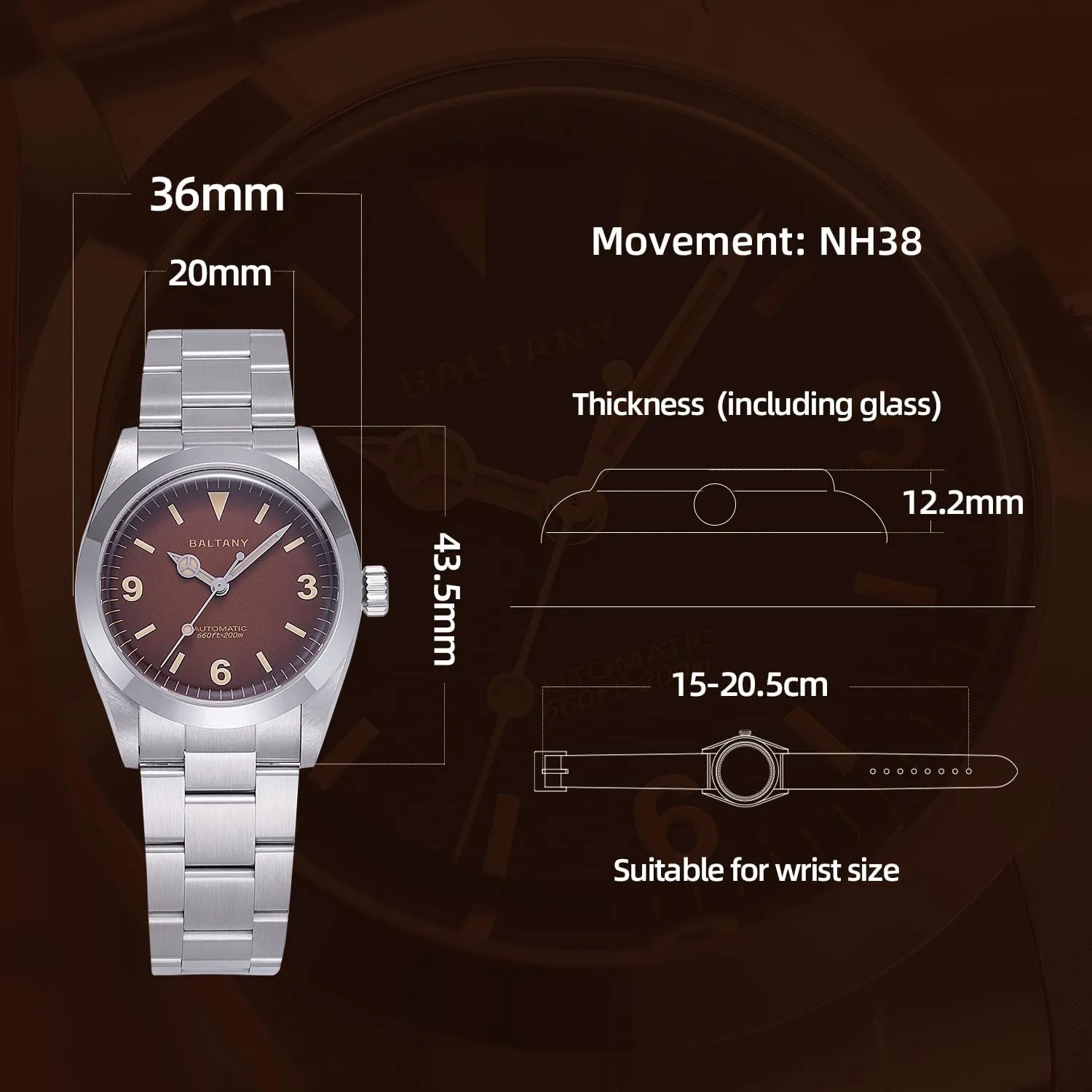 Meter Watch NH38 Automatic subsidize segregate purchase Mechanical Retro Watch S4066 36mm Explorer Homage Watches Men Waterproof 200 