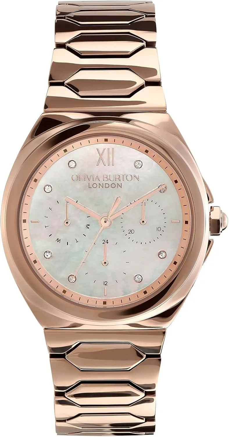 Meters, physical Elegant, London-Inspired Design, Gift for Her, 36mm Olivia Burton Lustre Women's Multifunction Watch, Stainless Steel Bracelet, Water Resistant up to 3ATM/30 