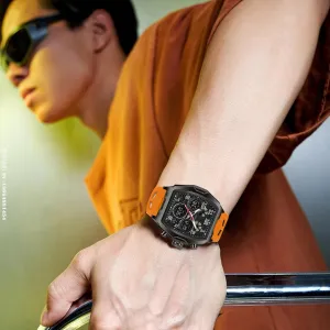 migrate Waterproof Sport Digital Analog Dual Time Display Stopwatch Punk Cool Design Silicon Strap Dress Watch FANMIS Watch for Men Fashion Hollow Unique Rectangle Dial Wristwatch 