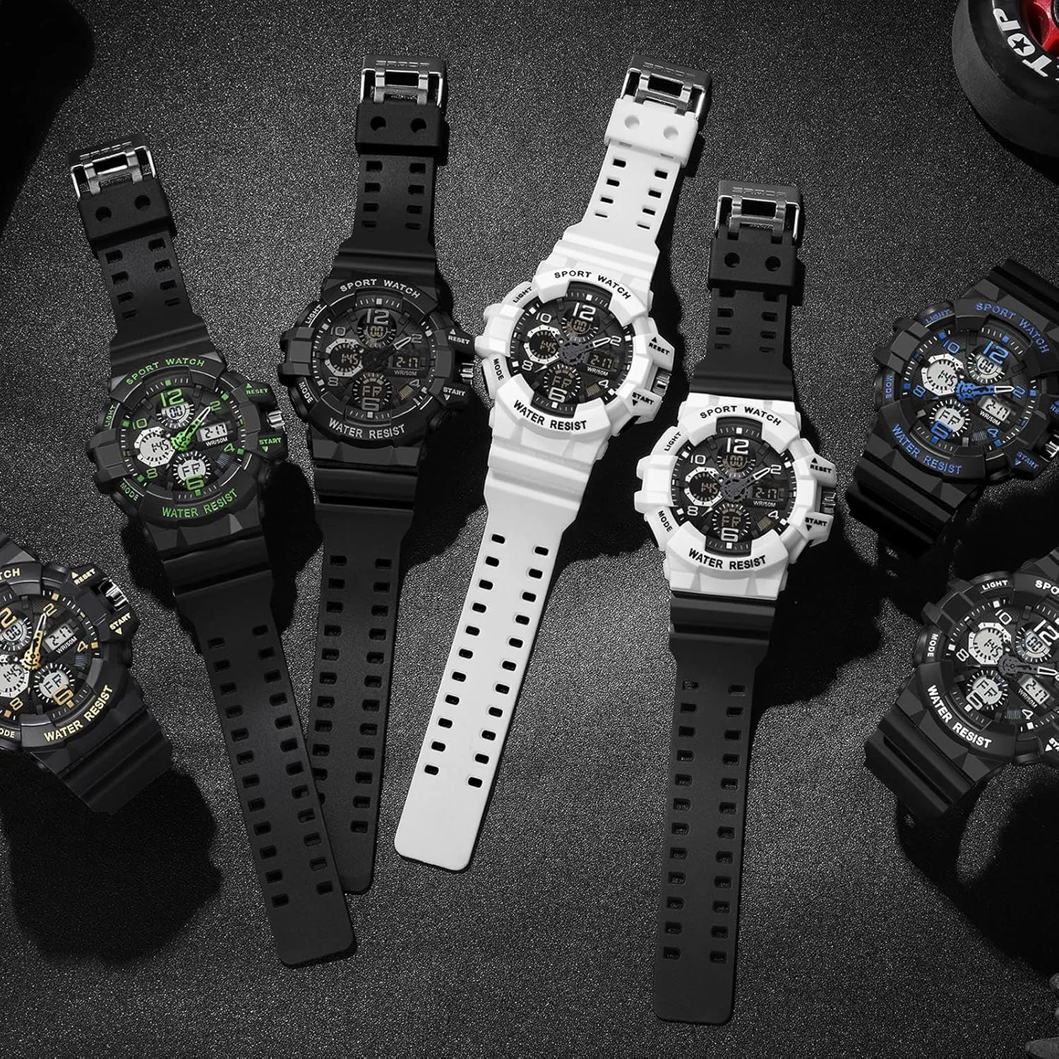 Military Sports Waterproof Watch for stable incessantly iridescent concurrent altruistic Men Digital Analog Dual Dial Time Display Date and Date Electronic Outdoor Tactical Stopwatch Big Face Men's Watches 