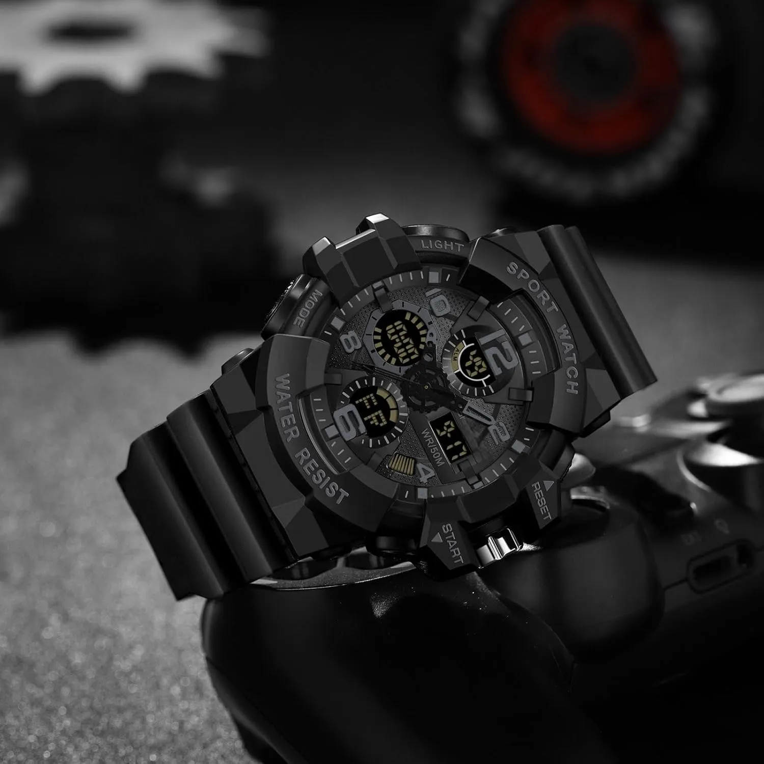 Military Sports Waterproof Watch for stable incessantly iridescent concurrent altruistic Men Digital Analog Dual Dial Time Display Date and Date Electronic Outdoor Tactical Stopwatch Big Face Men's Watches 