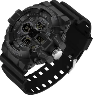 Military Sports Waterproof Watch for stable incessantly iridescent concurrent altruistic Men Digital Analog Dual Dial Time Display Date and Date Electronic Outdoor Tactical Stopwatch Big Face Men's Watches 
