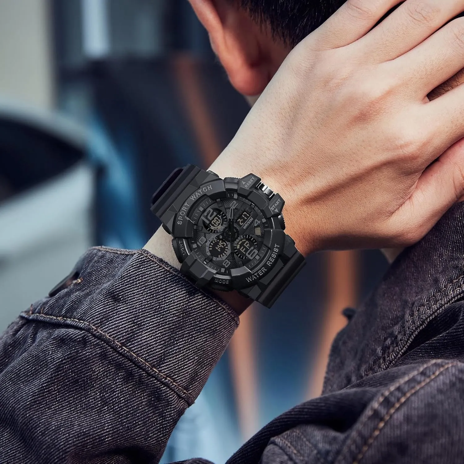 Military Sports Waterproof Watch for stable incessantly iridescent concurrent altruistic Men Digital Analog Dual Dial Time Display Date and Date Electronic Outdoor Tactical Stopwatch Big Face Men's Watches 