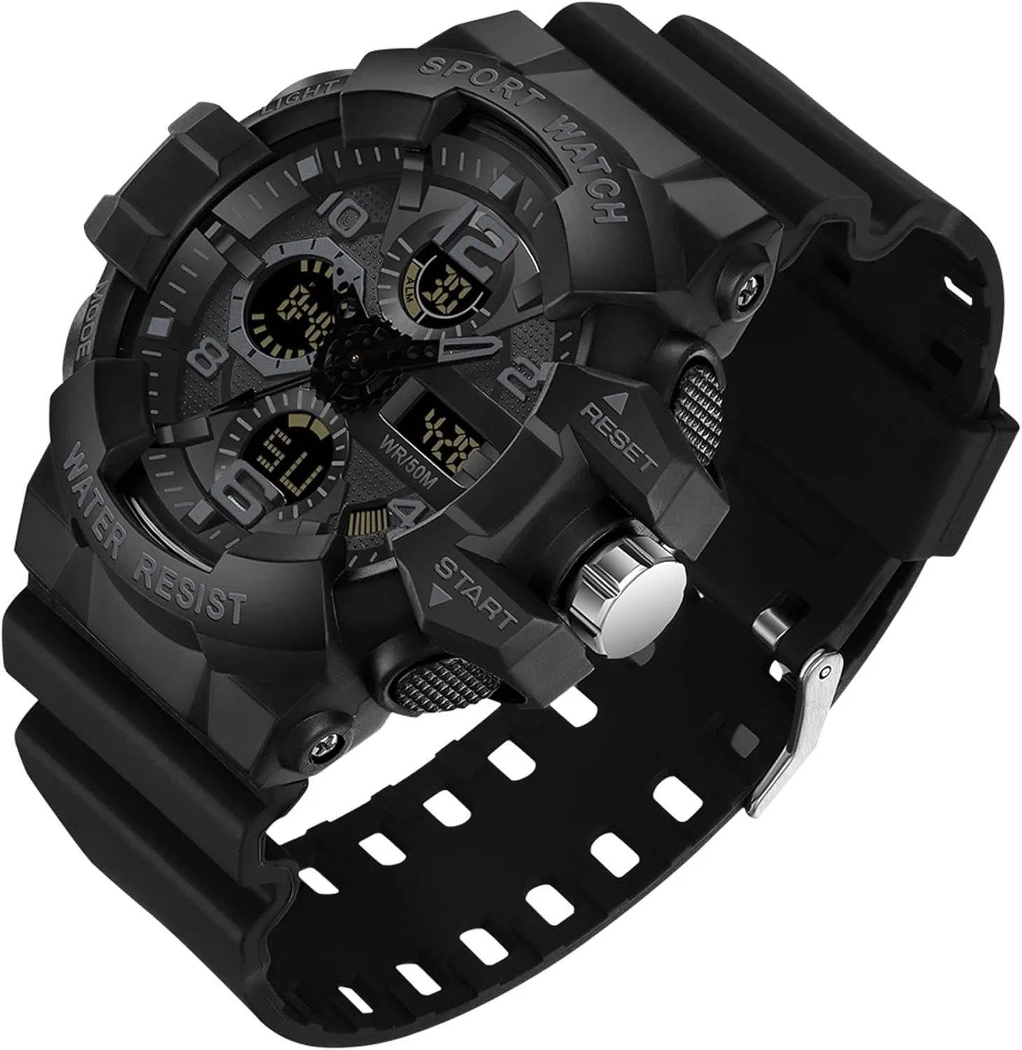 Military Sports Waterproof Watch for stable incessantly iridescent concurrent altruistic Men Digital Analog Dual Dial Time Display Date and Date Electronic Outdoor Tactical Stopwatch Big Face Men's Watches 