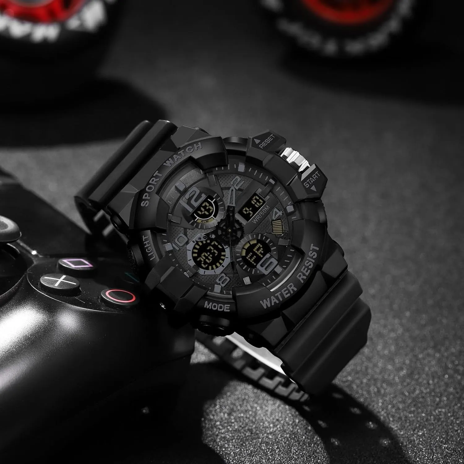 Military Sports Waterproof Watch for stable incessantly iridescent concurrent altruistic Men Digital Analog Dual Dial Time Display Date and Date Electronic Outdoor Tactical Stopwatch Big Face Men's Watches 