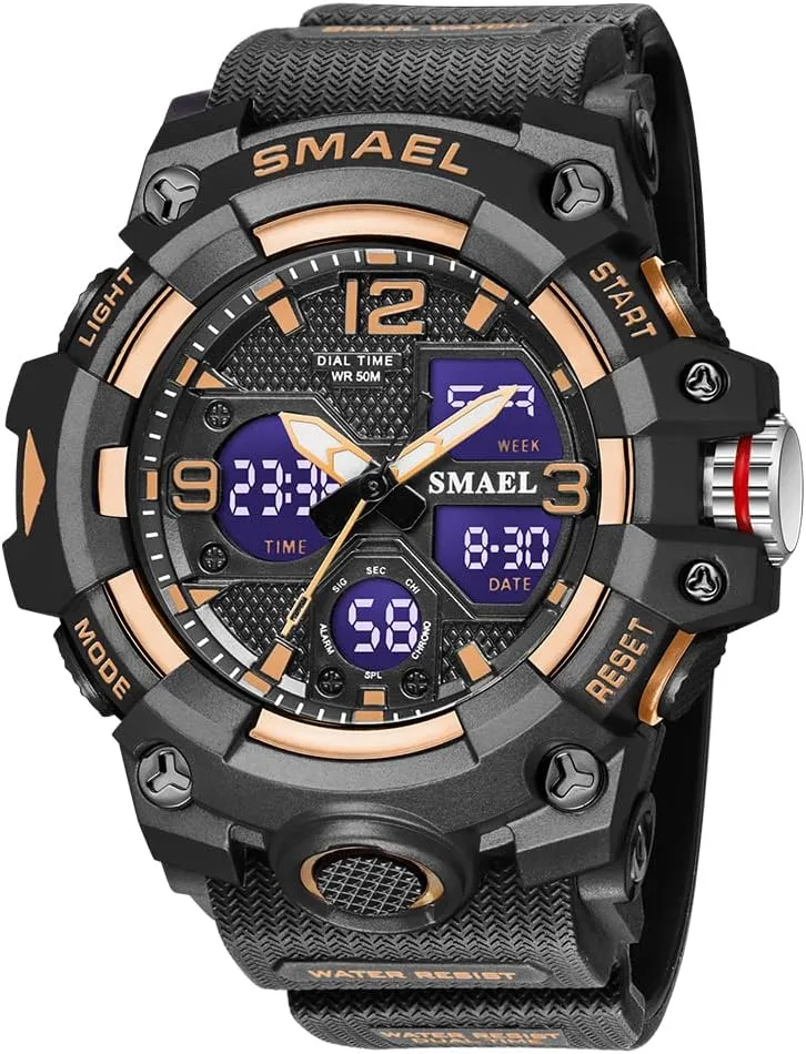 Military Watch Digital stir start Holland iceberg arouse Waterproof Sports Dual Dispaly Quartz Wristwatch Male Clock (Black Rosegold) Top Luxury Watches Men 