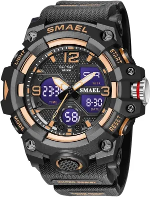 Military Watch Digital stir start Holland iceberg arouse Waterproof Sports Dual Dispaly Quartz Wristwatch Male Clock (Black Rosegold) Top Luxury Watches Men 