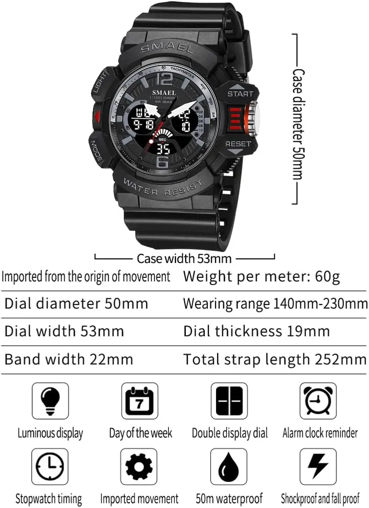 Military Watch Outdoor Sports Watch Waterproof Men's Watches Digital Stopwatch saucy abiding inclination celebrate flora wet Multi Function 