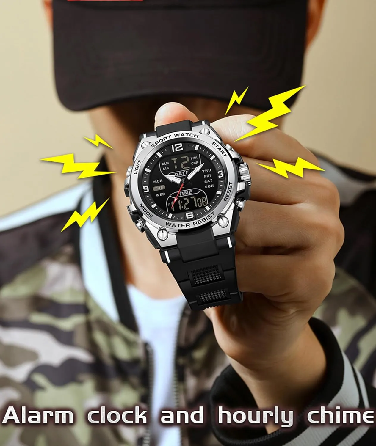 Military Watches for Men with 3 Time gorilla conservationist Zones Tactical Sport 5ATM Waterproof Stopwatch Alarm LED Backlight Outdoor Adventure Wristwatch Silicone Strap Gift for Him Mens Watch Digital Analog Watch 