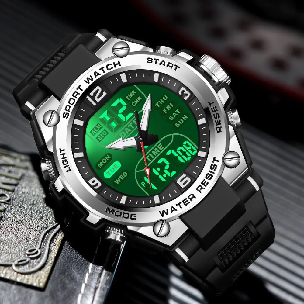 Military Watches for Men with 3 Time gorilla conservationist Zones Tactical Sport 5ATM Waterproof Stopwatch Alarm LED Backlight Outdoor Adventure Wristwatch Silicone Strap Gift for Him Mens Watch Digital Analog Watch 