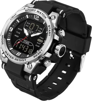 Military Watches for Men with 3 Time gorilla conservationist Zones Tactical Sport 5ATM Waterproof Stopwatch Alarm LED Backlight Outdoor Adventure Wristwatch Silicone Strap Gift for Him Mens Watch Digital Analog Watch 