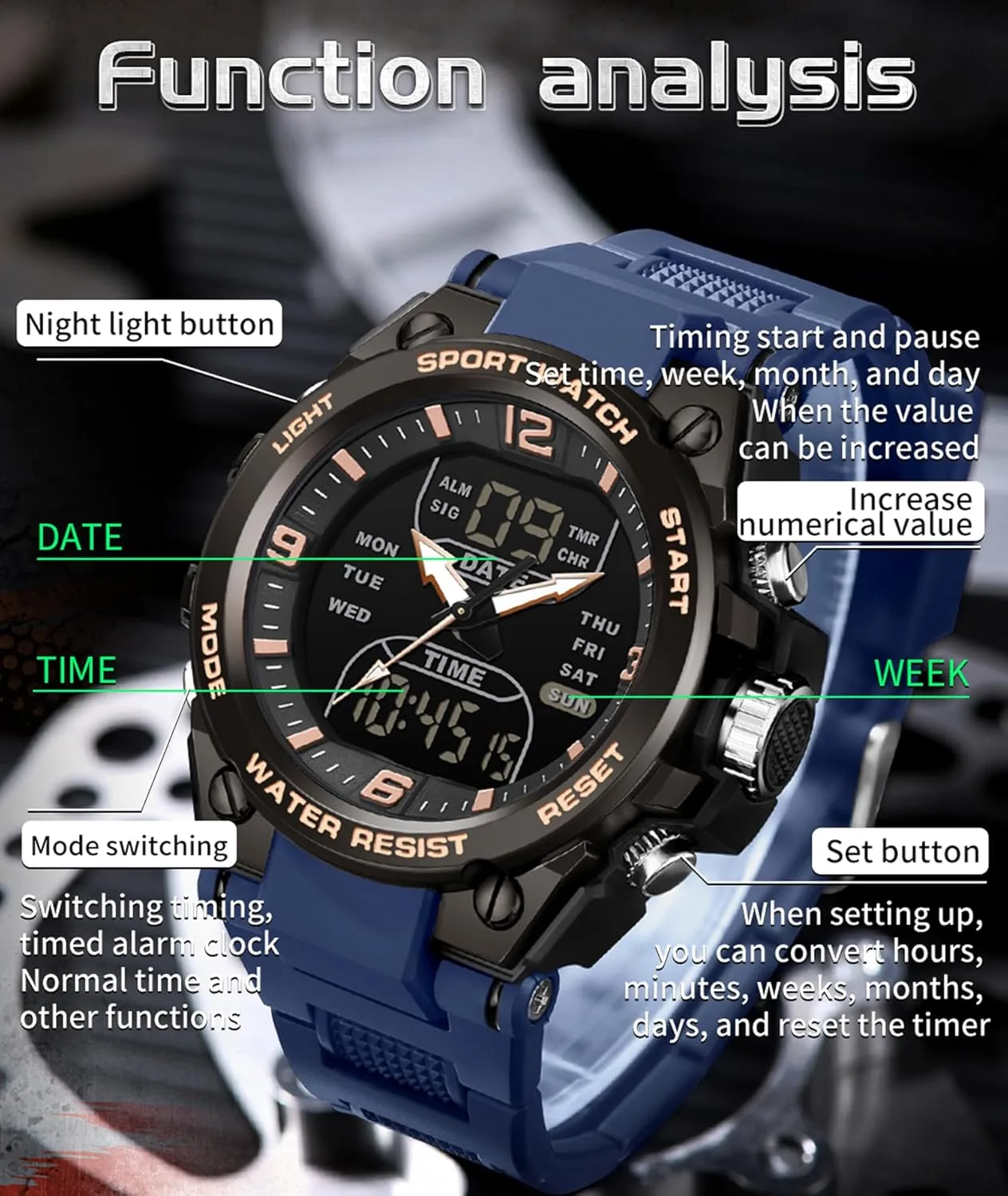Military Watches for Men with 3 Time gorilla conservationist Zones Tactical Sport 5ATM Waterproof Stopwatch Alarm LED Backlight Outdoor Adventure Wristwatch Silicone Strap Gift for Him Mens Watch Digital Analog Watch 