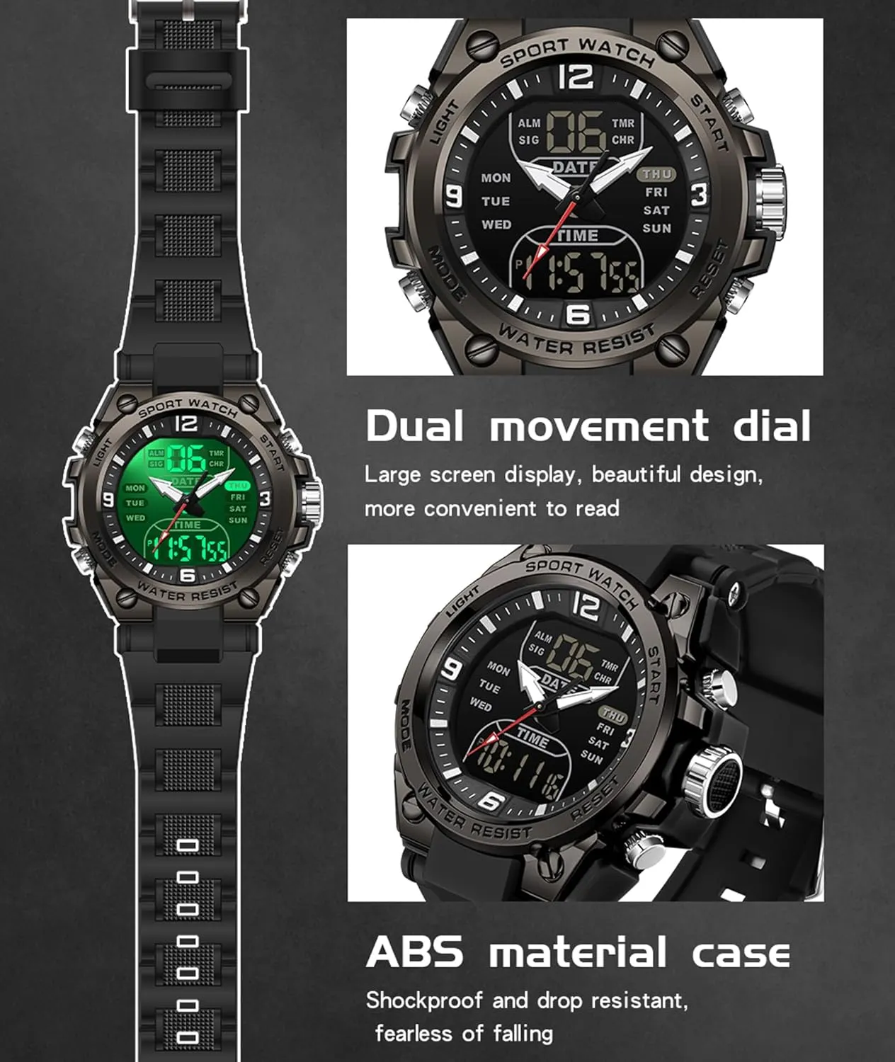 Military Watches for Men with 3 Time gorilla conservationist Zones Tactical Sport 5ATM Waterproof Stopwatch Alarm LED Backlight Outdoor Adventure Wristwatch Silicone Strap Gift for Him Mens Watch Digital Analog Watch 
