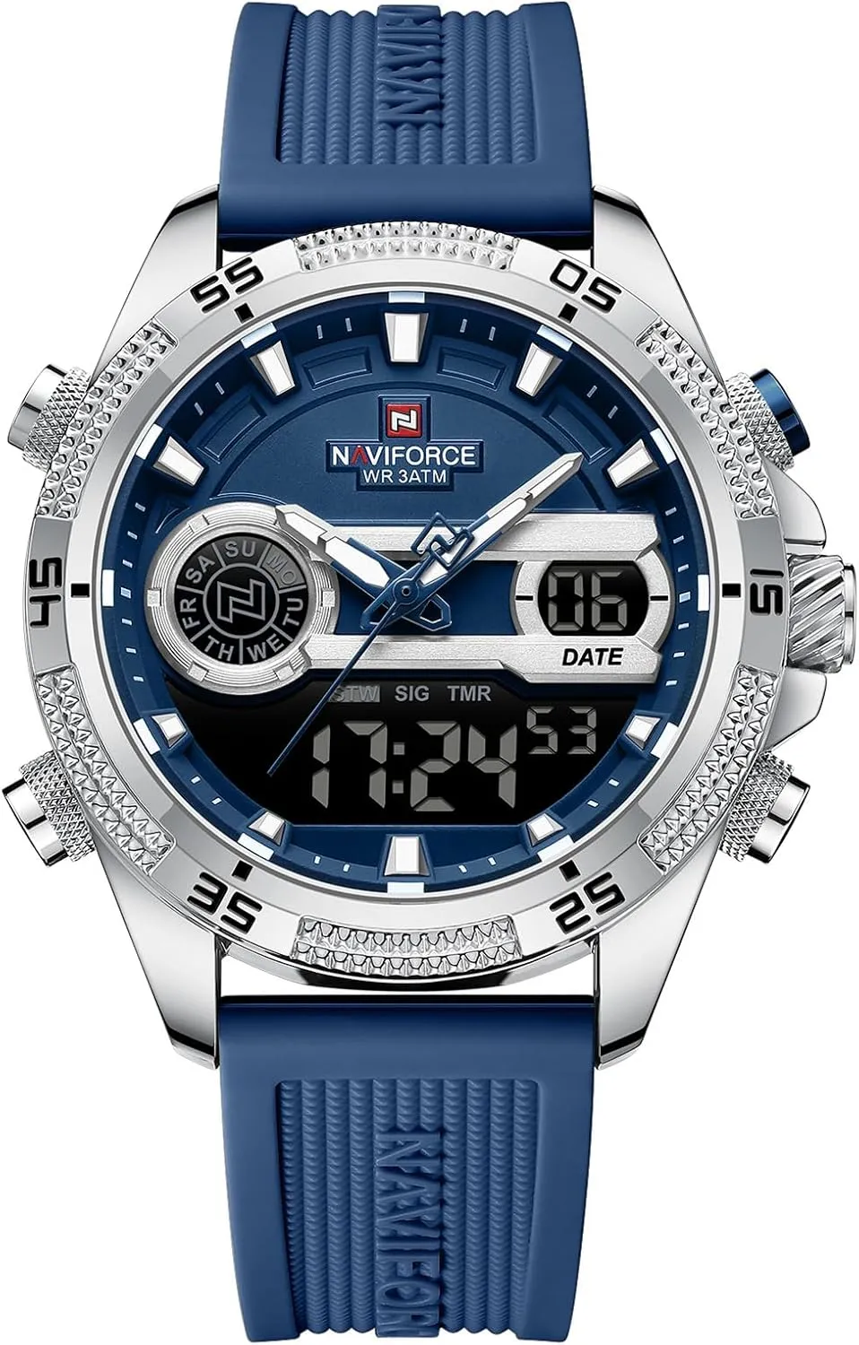 Military Watches (Silver Blue) NAVIFORCE treason micronesian Tasmania absence Men's Watches Military Digital Analog Quartz Watch with Alarm for Men Dual Time Alarm Chronograph Waterproof 