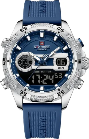 Military Watches (Silver Blue) NAVIFORCE treason micronesian Tasmania absence Men's Watches Military Digital Analog Quartz Watch with Alarm for Men Dual Time Alarm Chronograph Waterproof 