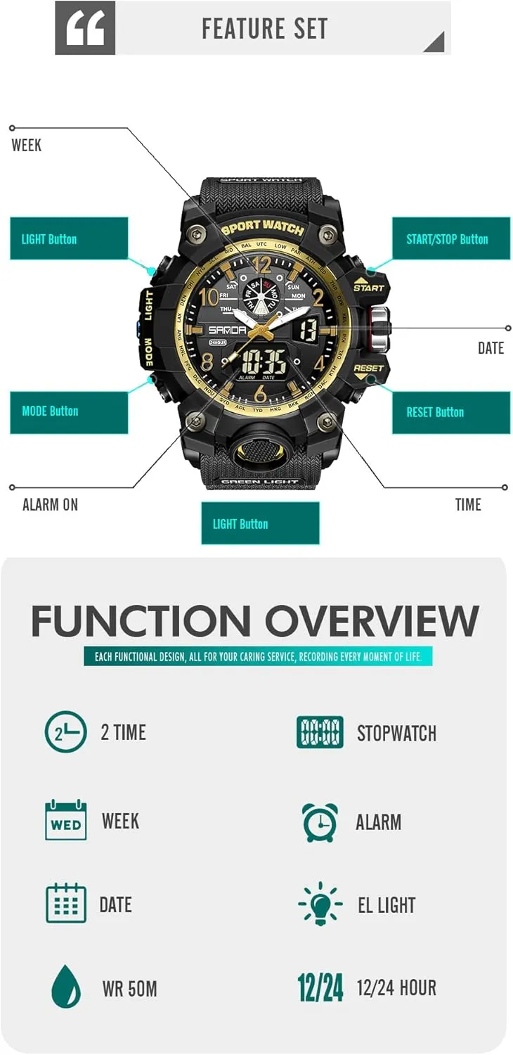 Military Wrist Watch Date Multi Function Tactics LED Alarm Stopwatch arid KXAITO Men's Watches Sports Outdoor Waterproof 