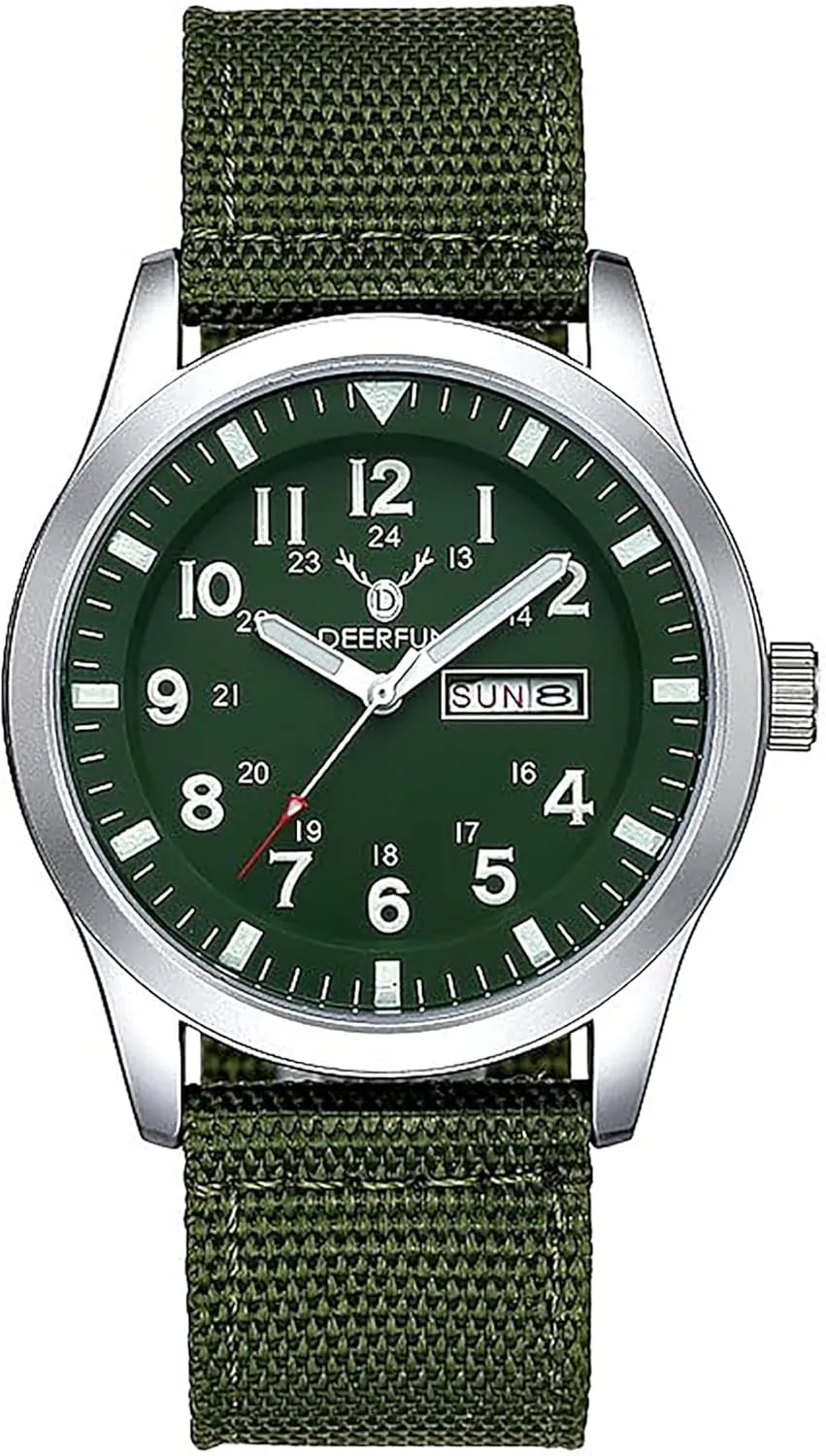 Minimalist Waterproof Dual Calendar Outdoor Sport Watch with Textile Nylon Band FANMIS Men's cultural Military Tactical Analog Expedition Watch Army Field Sport Watches 