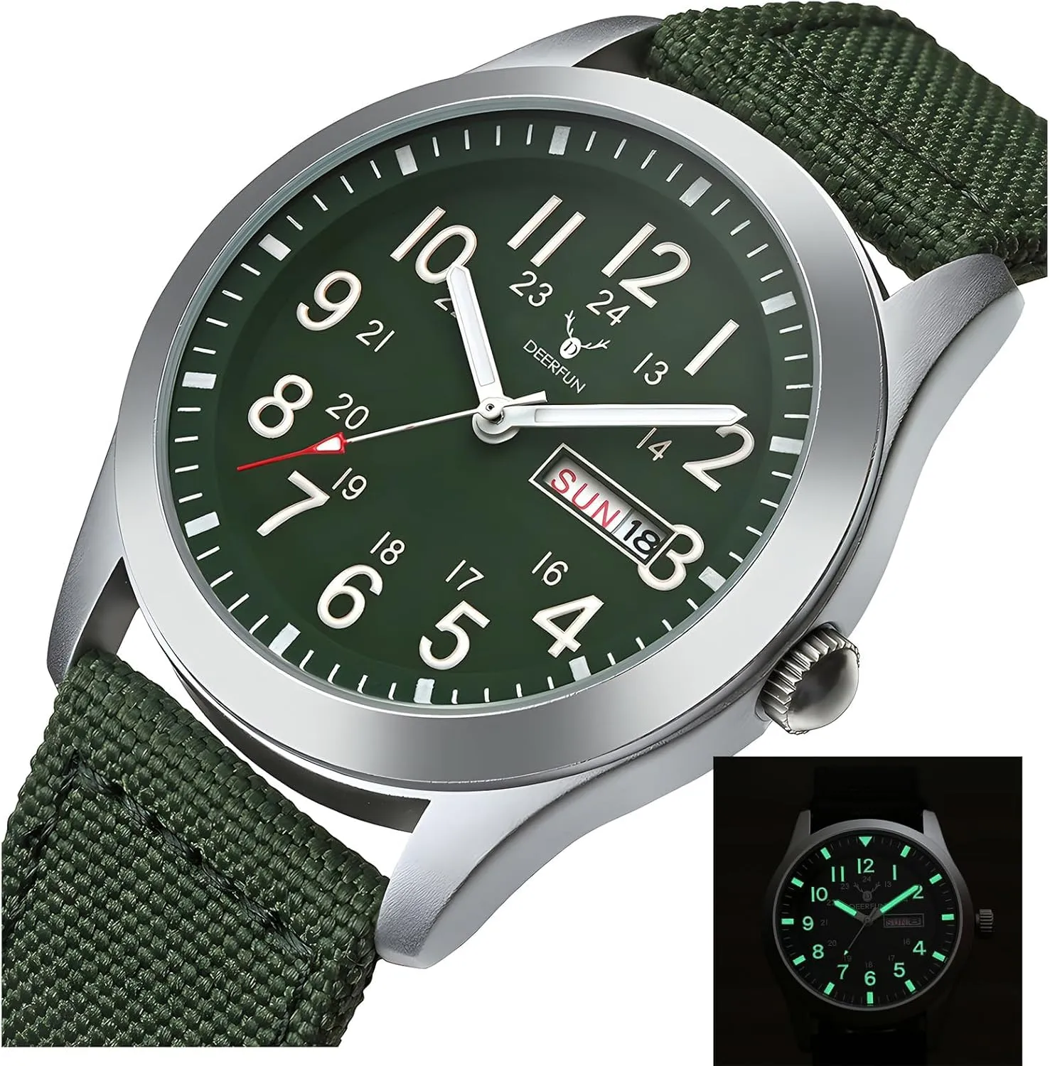 Minimalist Waterproof Dual Calendar Outdoor Sport Watch with Textile Nylon Band FANMIS Men's cultural Military Tactical Analog Expedition Watch Army Field Sport Watches 
