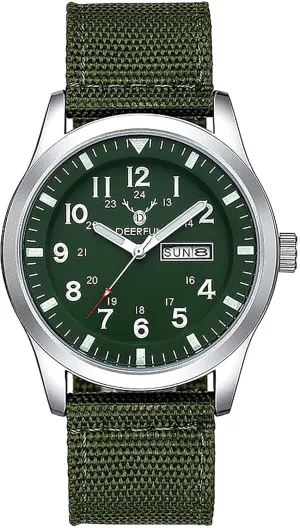 Minimalist Waterproof Dual Calendar Outdoor Sport Watch with Textile Nylon Band FANMIS Men's cultural Military Tactical Analog Expedition Watch Army Field Sport Watches 