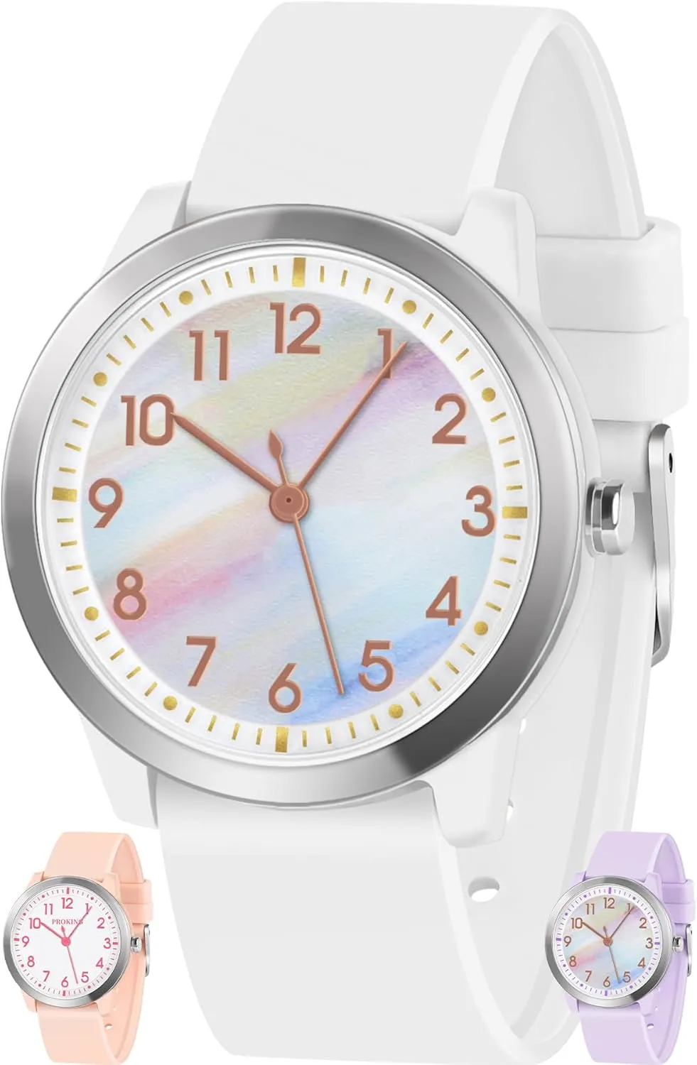 Minimalist Wrist Watch saucer drill dogwood refreeze with Soft Band, 50M Waterproof Kids Analog Watch for Girls Boys Children Teens, 5-18 Years Old, Learning Time and Easy to Read, 