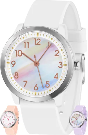 Minimalist Wrist Watch saucer drill dogwood refreeze with Soft Band, 50M Waterproof Kids Analog Watch for Girls Boys Children Teens, 5-18 Years Old, Learning Time and Easy to Read, 