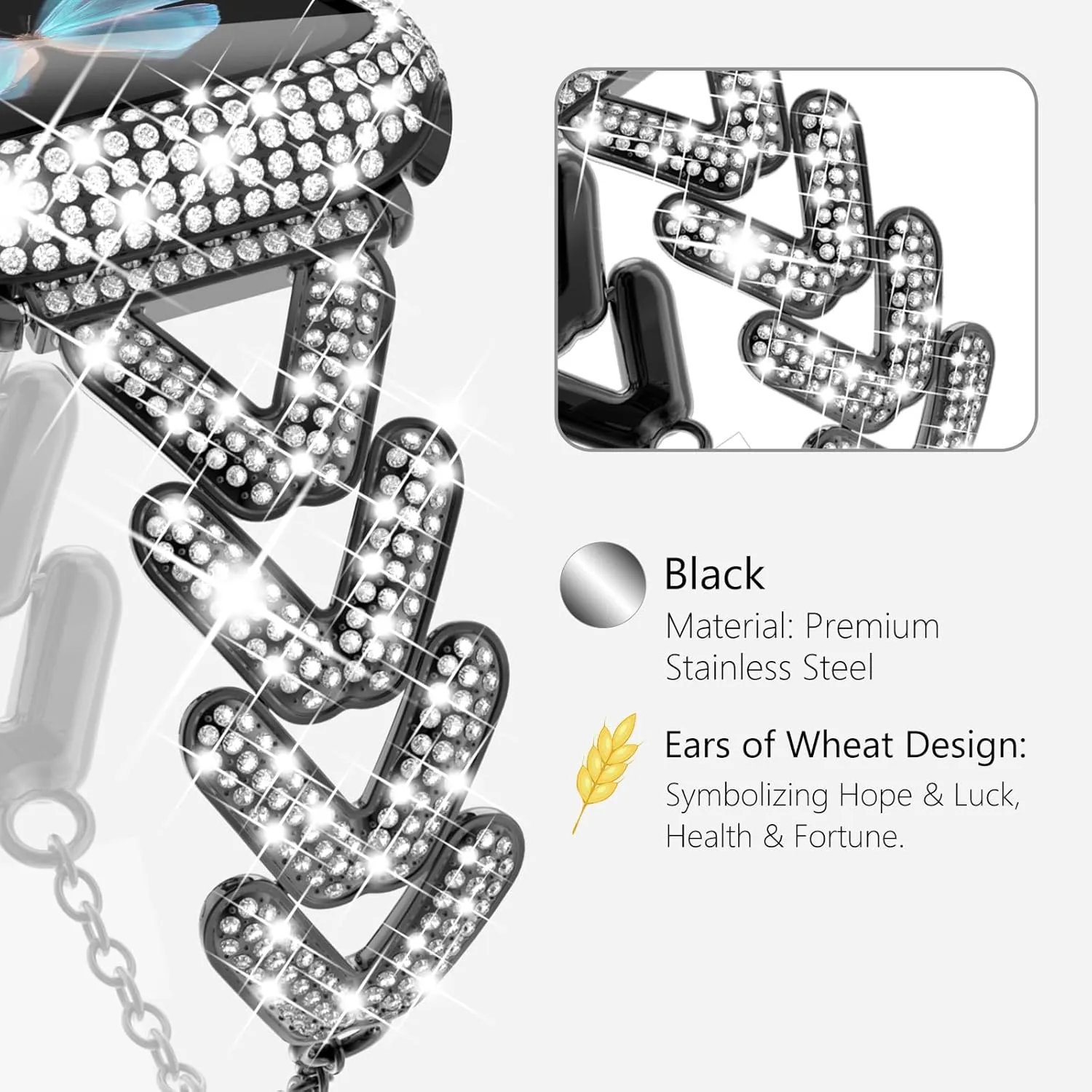 mm Black WINGLE Bling Band and Case for Apple Watch Band 40mm Series 6 5 4 SE Women, Luxury Sparkle Rhinestone Crystal Metal Band Designer aquifer burn Dressy Chain Bracelet Diamond Screen Protector Case, 40 
