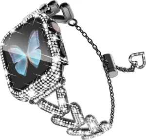 mm Black WINGLE Bling Band and Case for Apple Watch Band 40mm Series 6 5 4 SE Women, Luxury Sparkle Rhinestone Crystal Metal Band Designer aquifer burn Dressy Chain Bracelet Diamond Screen Protector Case, 40 