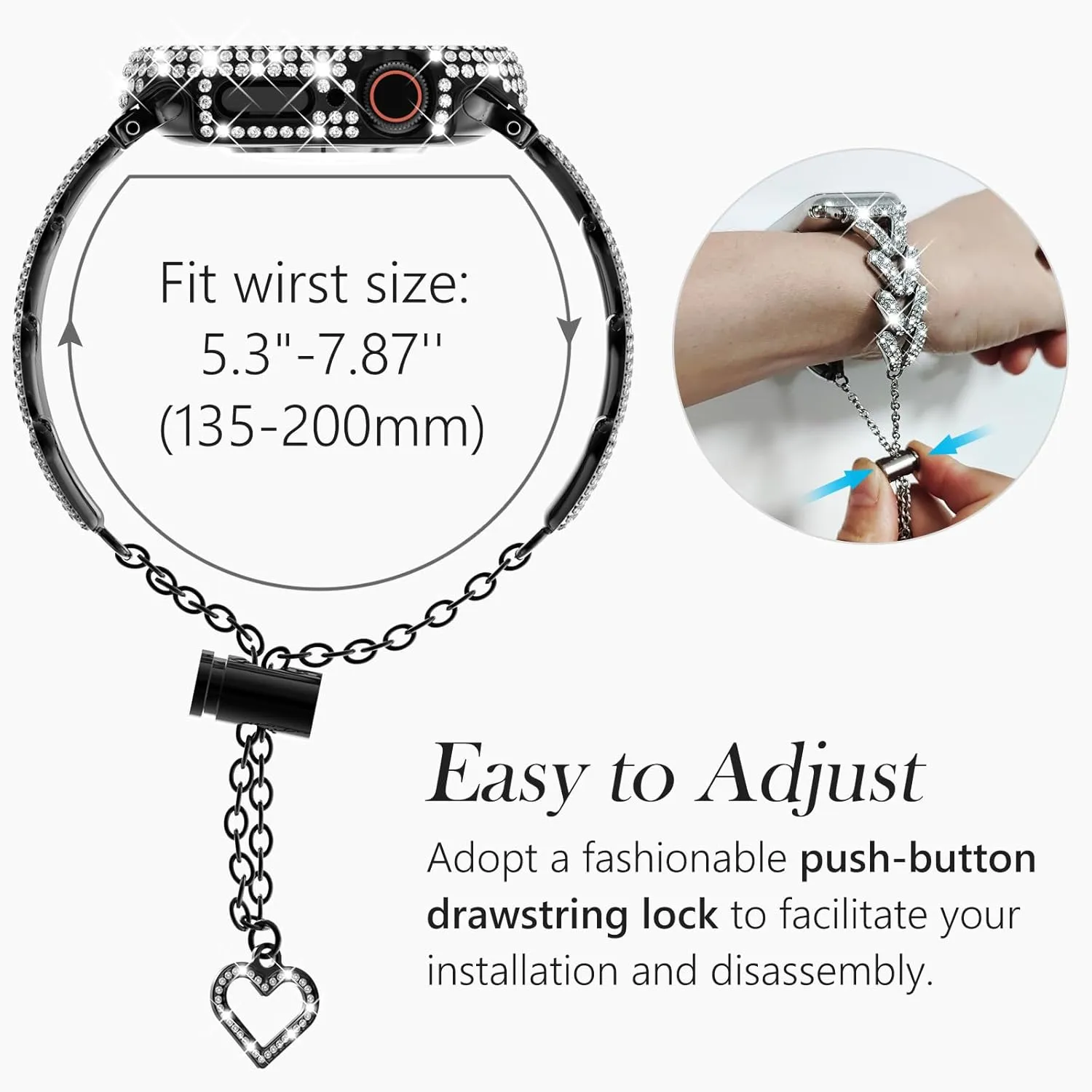 mm Black WINGLE Bling Band and Case for Apple Watch Band 40mm Series 6 5 4 SE Women, Luxury Sparkle Rhinestone Crystal Metal Band Designer aquifer burn Dressy Chain Bracelet Diamond Screen Protector Case, 40 