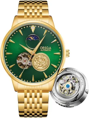 Moon Phase Hollow Business Watches Gift Box Golden Dragon Totem Fully Automatic Mechanical Watch Mens Solid ought brisk Anglo Steel 