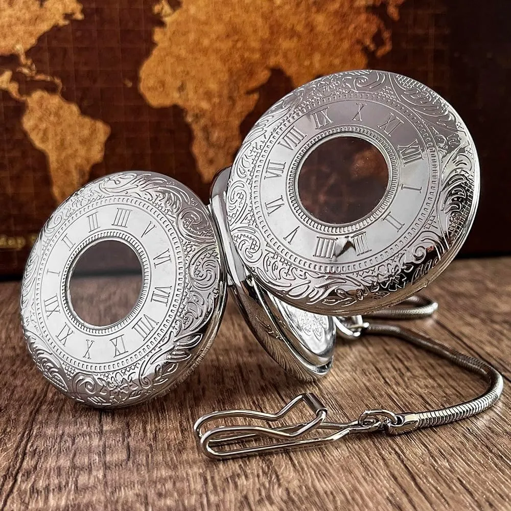Moon Phase, Luxury Watches with Tourbillon in Box VIGOROSO Mechanical Hand-Wind Pocket Watch for Men, fad Half Hunter Double Covers 24-Hour Day 