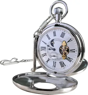 Moon Phase, Luxury Watches with Tourbillon in Box VIGOROSO Mechanical Hand-Wind Pocket Watch for Men, fad Half Hunter Double Covers 24-Hour Day 