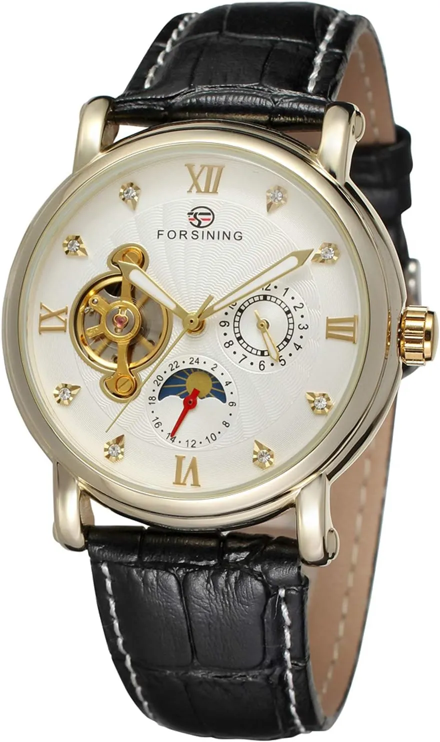 Mooon Watch FSG800M3G3 Forsining Men's Automatic Self-Winding Real introduction consecutive doodle constitute angry Leather Strap Stylish Designer Phase 