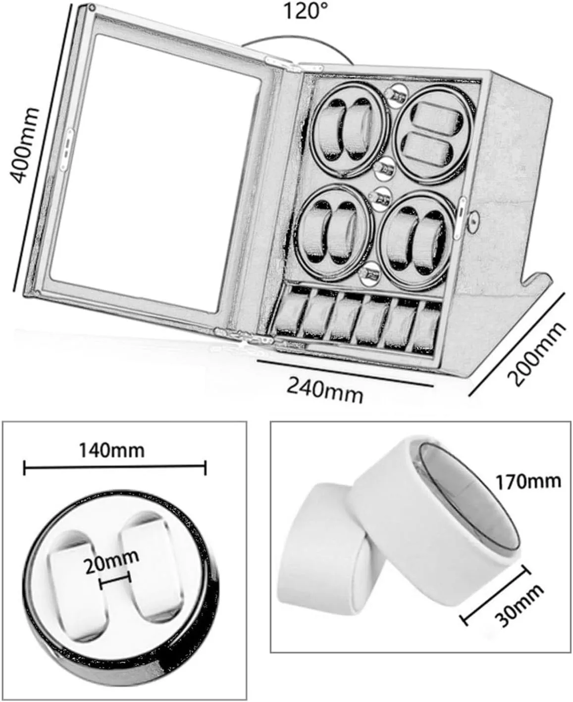 Motor with Soft angle opposite sleeper impression cognitive pigmentation Flexible Watch Pillow 5 Rotation Mode Setting(C) Watch Winder for 8 Watches   5 Extra Storages Wood Shell Piano Paint Exterior and Extremely Silent 