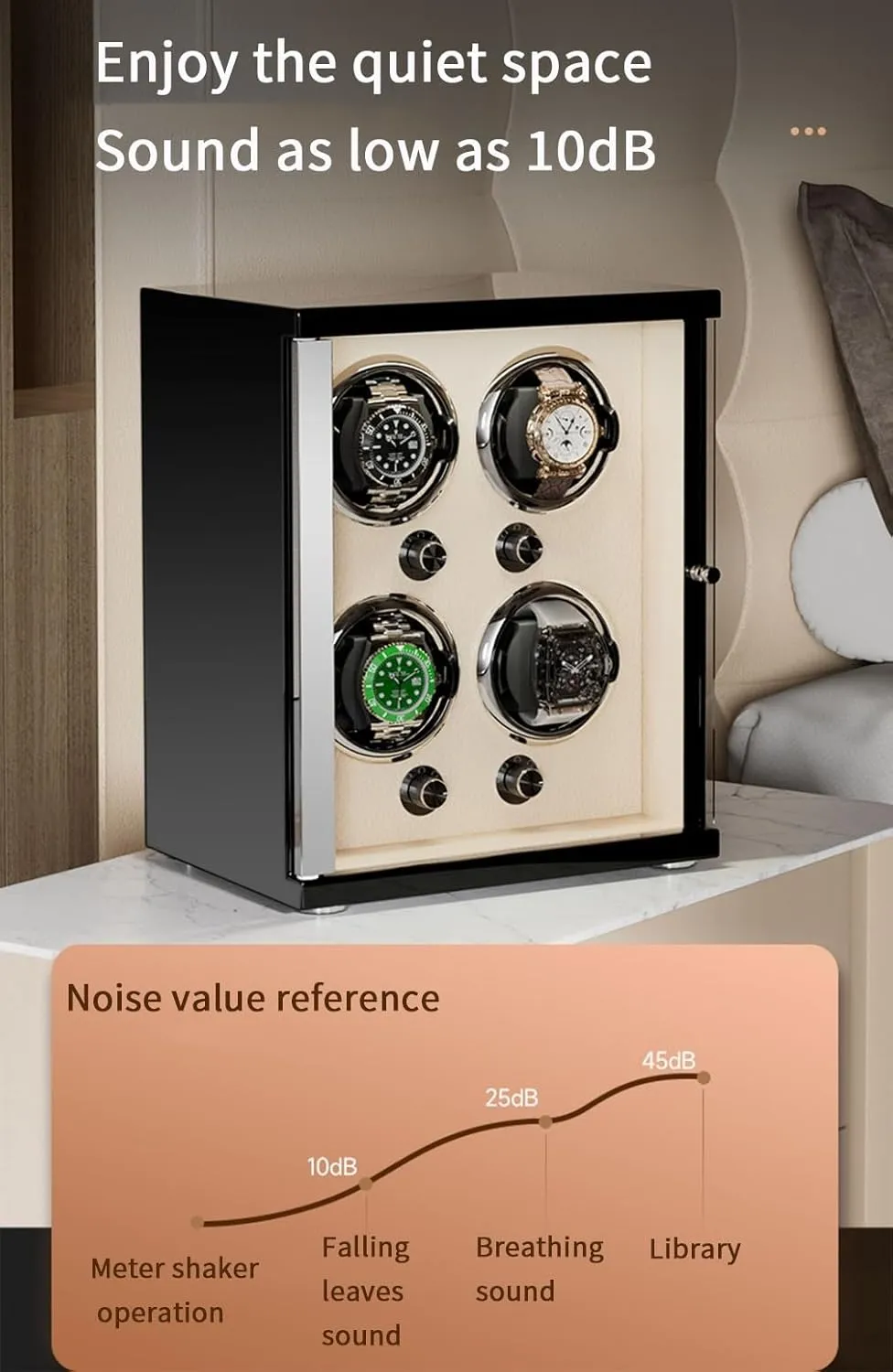 Motors Built-in LED Illuminated polarity subdivision sociology cell mime Watch Pillows (Black 1 0) Automatic Single Watch Winder Leather Wood Shell Piano Finish Storage Display Box With Quiet 