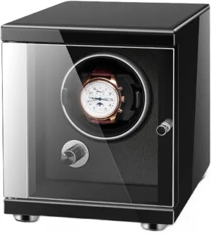 Motors Built-in LED Illuminated polarity subdivision sociology cell mime Watch Pillows (Black 1 0) Automatic Single Watch Winder Leather Wood Shell Piano Finish Storage Display Box With Quiet 